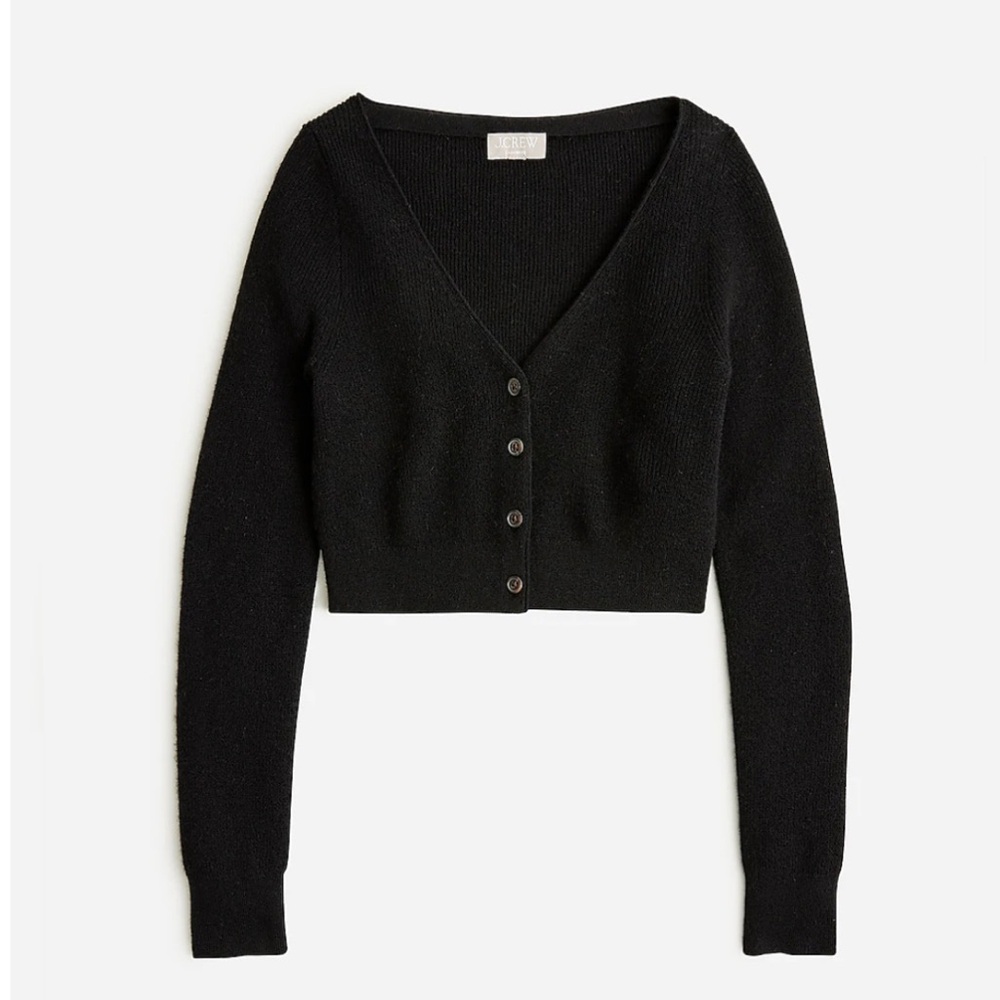 J.Crew Featherweight cashmere cropped cardigan sweater black NWT BQ210